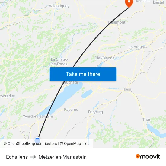 Echallens to Metzerlen-Mariastein map