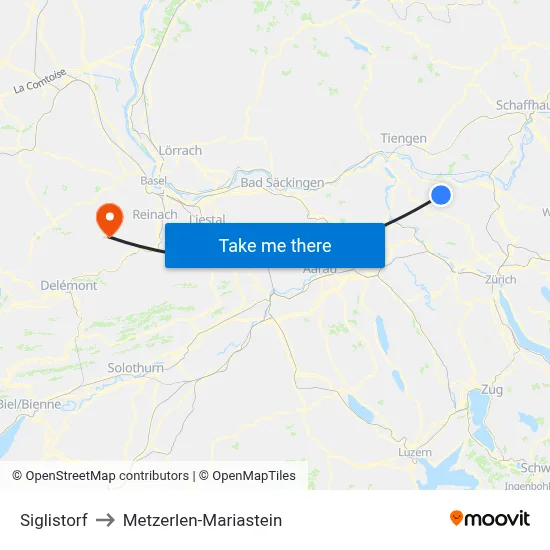Siglistorf to Metzerlen-Mariastein map