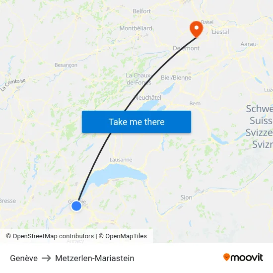 Genève to Metzerlen-Mariastein map