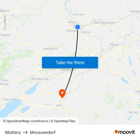 Muttenz to Moosseedorf map