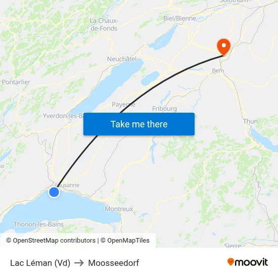 Lac Léman (Vd) to Moosseedorf map