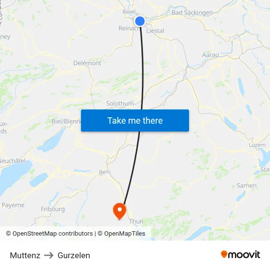 Muttenz to Gurzelen map