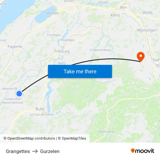Grangettes to Gurzelen map
