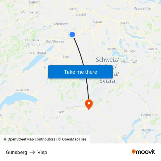 Günsberg to Visp map