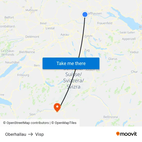 Oberhallau to Visp map