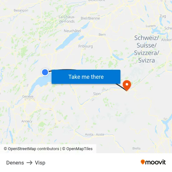 Denens to Visp map