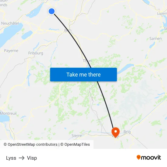 Lyss to Visp map