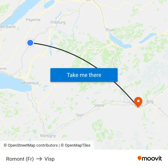 Romont (Fr) to Visp map