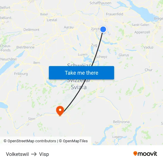 Volketswil to Visp map