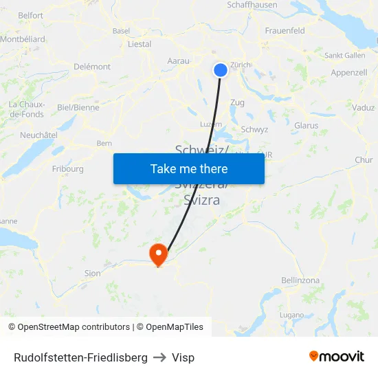 Rudolfstetten-Friedlisberg to Visp map