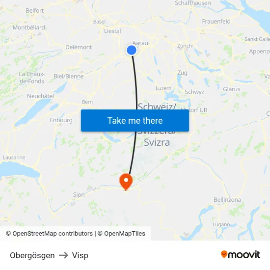 Obergösgen to Visp map