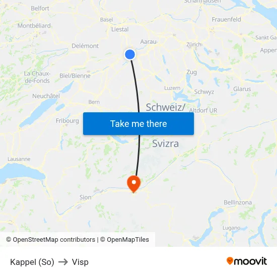 Kappel (So) to Visp map