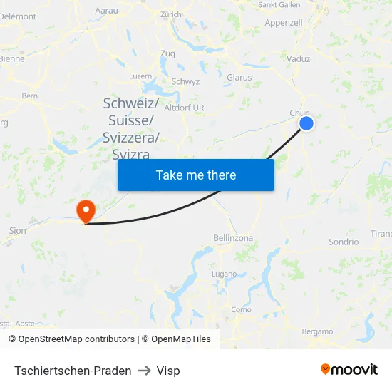 Tschiertschen-Praden to Visp map