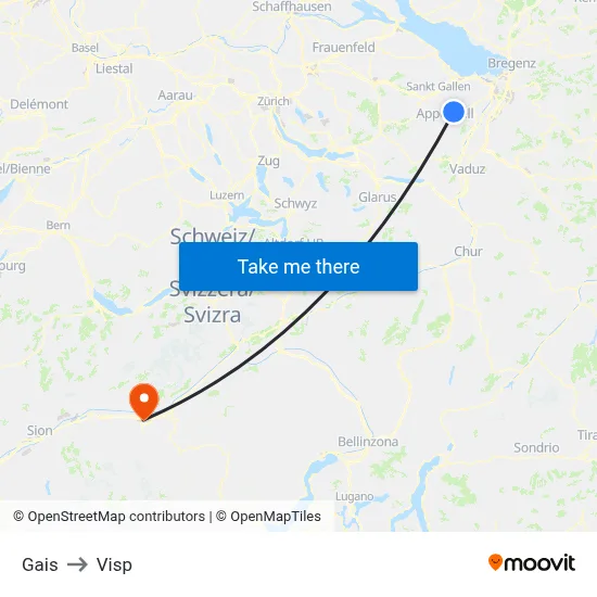 Gais to Visp map