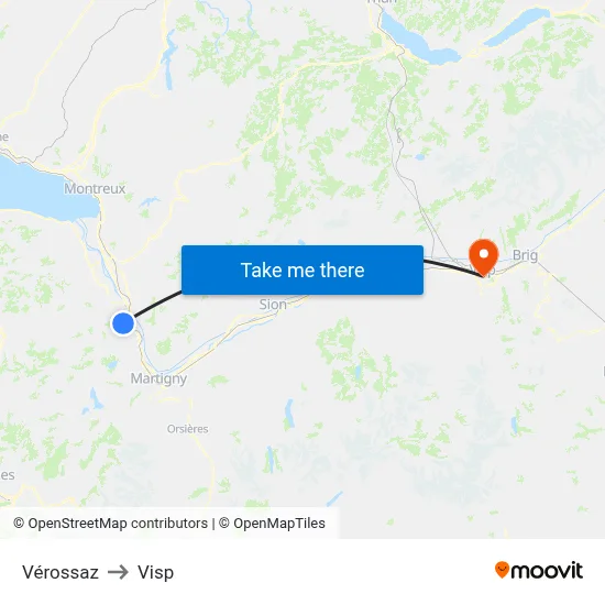 Vérossaz to Visp map