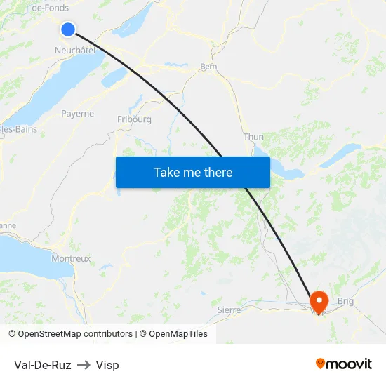 Val-De-Ruz to Visp map