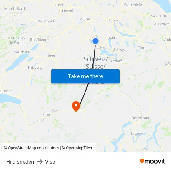 Hildisrieden to Visp map