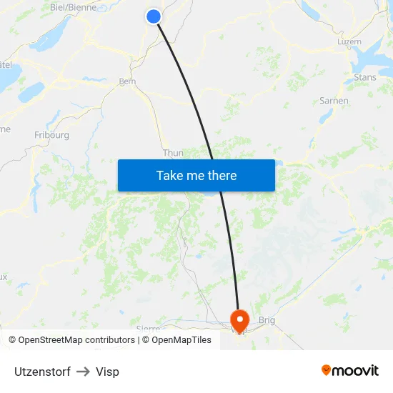 Utzenstorf to Visp map