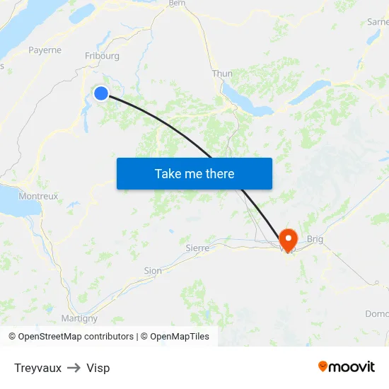 Treyvaux to Visp map