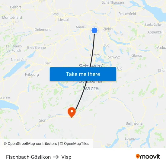 Fischbach-Göslikon to Visp map