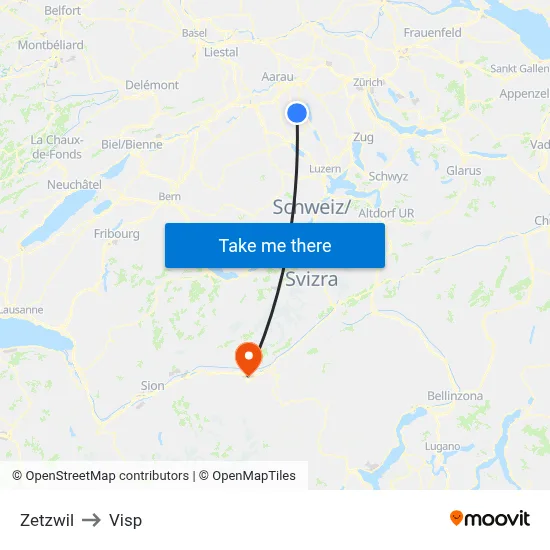 Zetzwil to Visp map