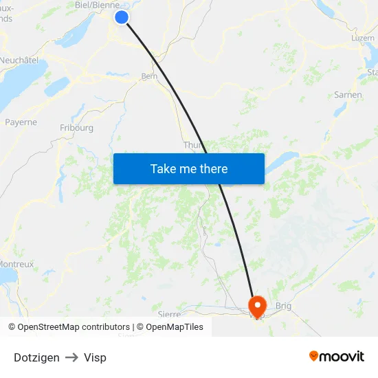 Dotzigen to Visp map