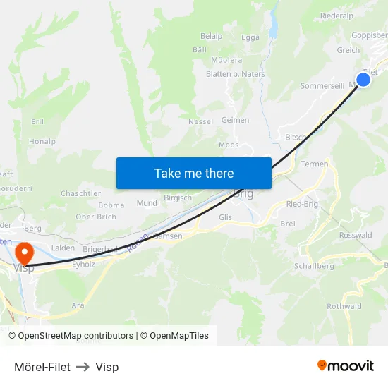 Mörel-Filet to Visp map