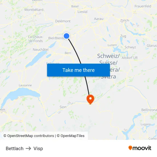 Bettlach to Visp map