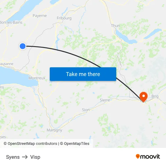 Syens to Visp map