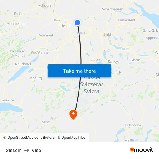 Sisseln to Visp map