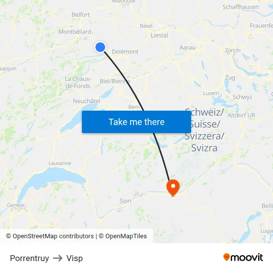 Porrentruy to Visp map