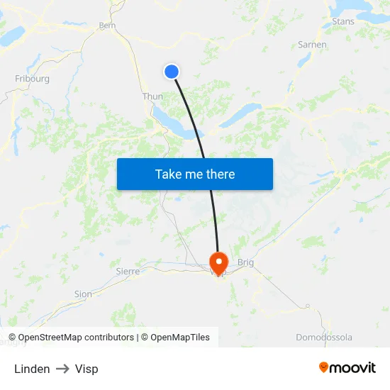 Linden to Visp map