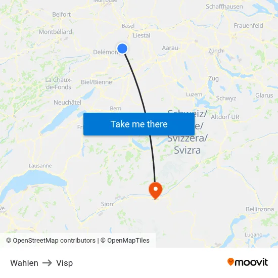 Wahlen to Visp map