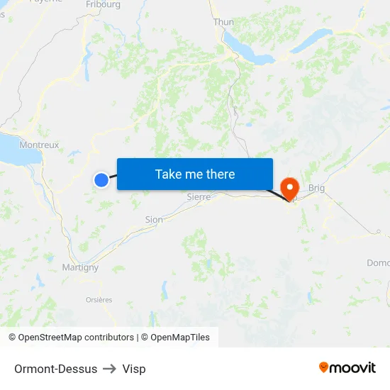 Ormont-Dessus to Visp map
