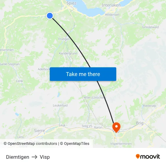 Diemtigen to Visp map