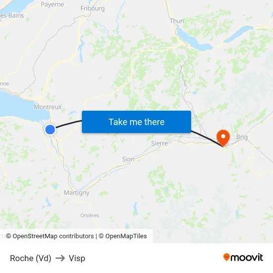 Roche (Vd) to Visp map