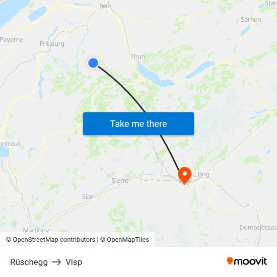 Rüschegg to Visp map