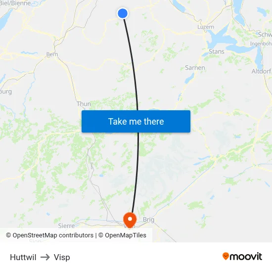 Huttwil to Visp map