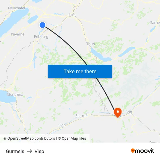 Gurmels to Visp map