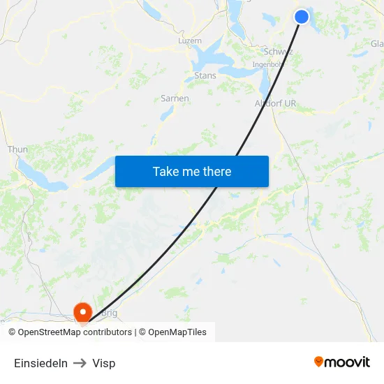 Einsiedeln to Visp map