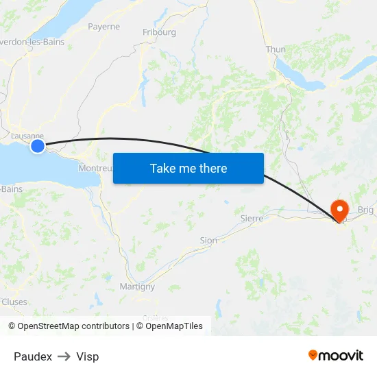 Paudex to Visp map