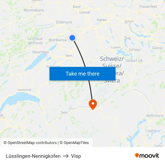 Lüsslingen-Nennigkofen to Visp map