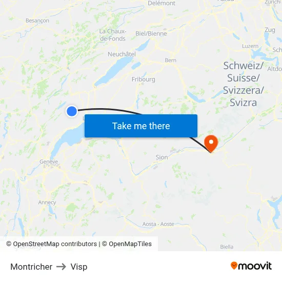 Montricher to Visp map