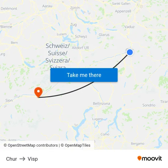 Chur to Visp map