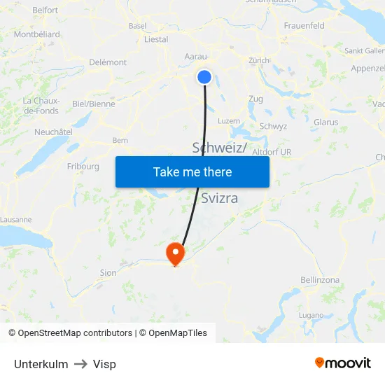 Unterkulm to Visp map