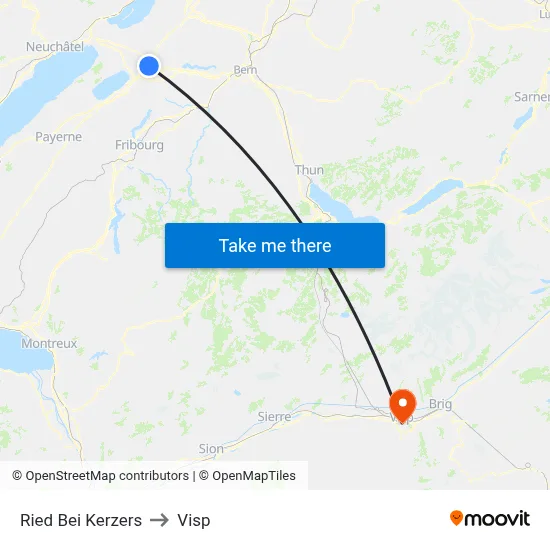 Ried Bei Kerzers to Visp map
