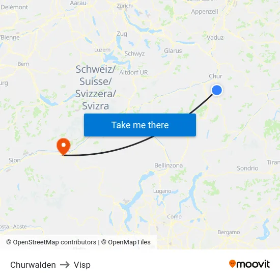 Churwalden to Visp map