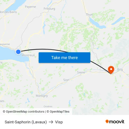 Saint-Saphorin (Lavaux) to Visp map