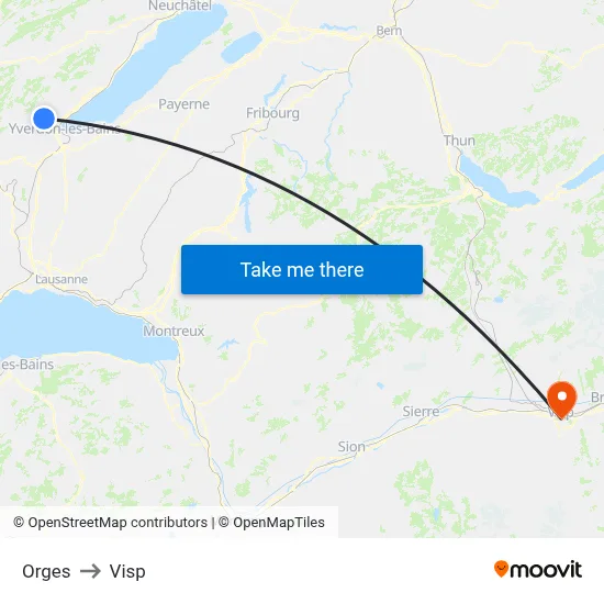 Orges to Visp map