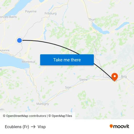 Ecublens (Fr) to Visp map